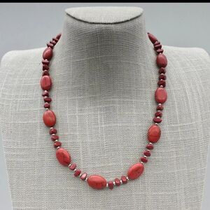 CHAPS Necklace Southwest Red Faux Stone Beads Silver Tone Spacers 18" Excellent